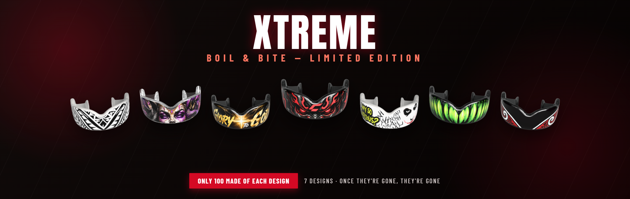 XtremeGUARD Limited Edition mouthguard collection for footy and combat sports — exclusive designs banner