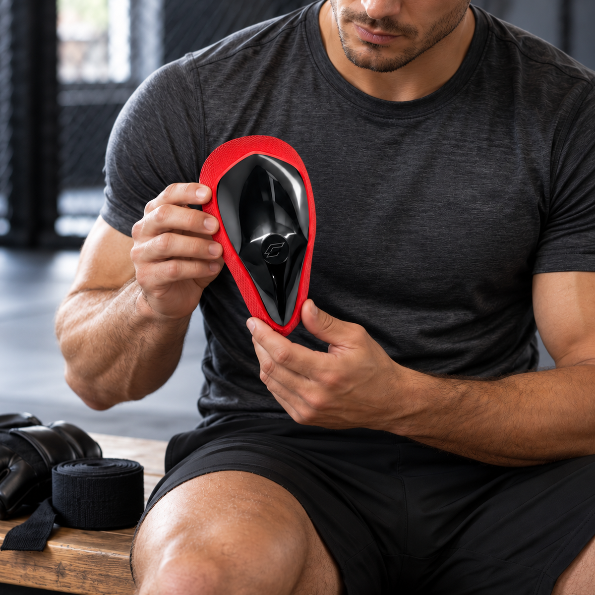 Athlete holding the CHAMP Motion+ Performance Cup in the gym