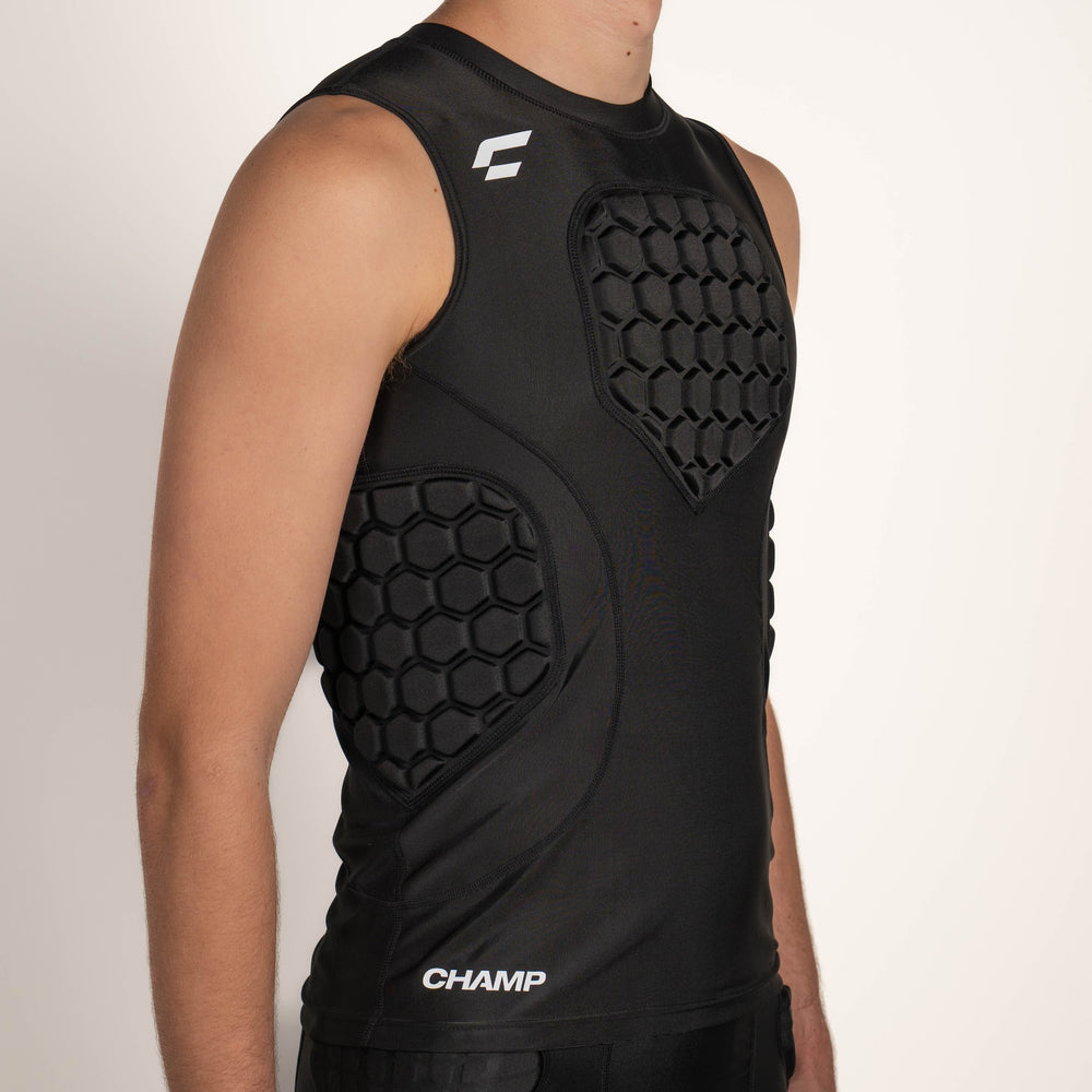 CHAMP C1 Guard-Vest worn, side view showing hex rib padding