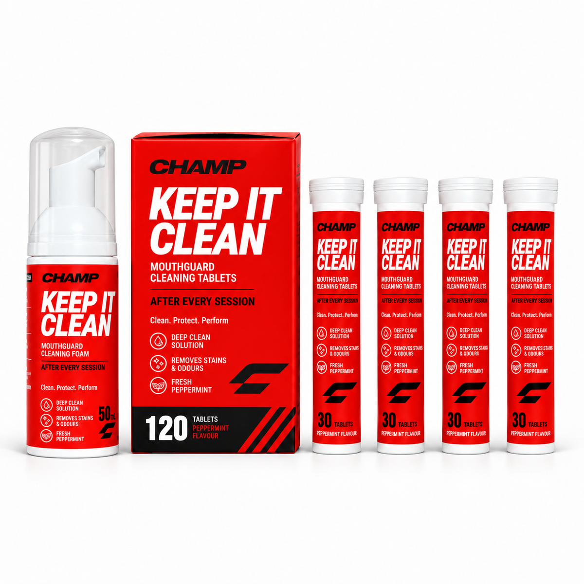CHAMP Keep It Clean Care Kit Season Pack - Cleaning Foam and 120 Cleaning Tablets