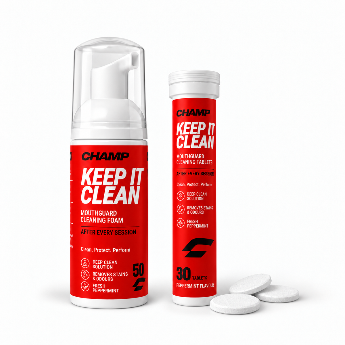 CHAMP Keep It Clean Care Kit - Cleaning Foam and 30 Cleaning Tablets