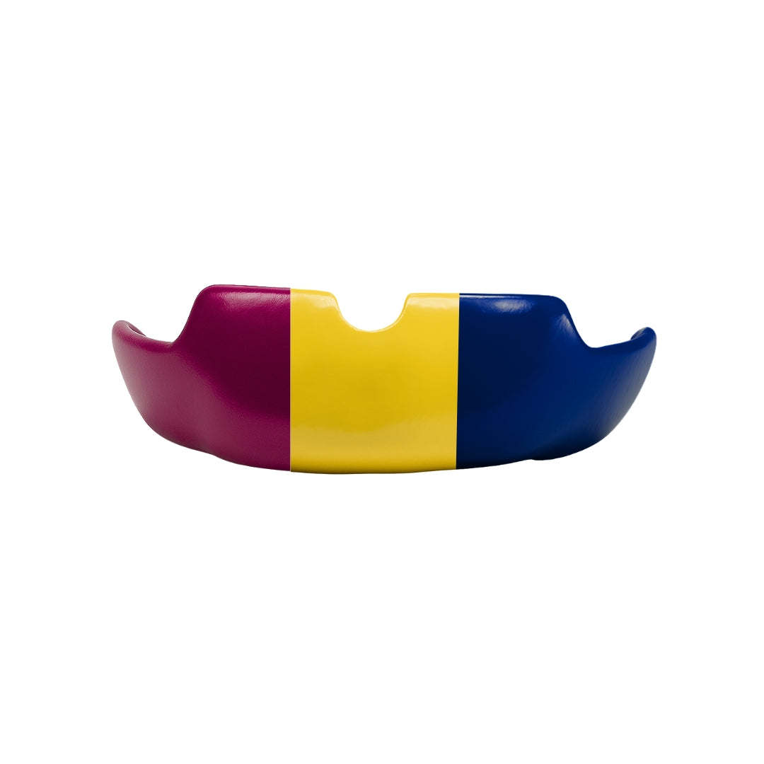 Classic Maroon, Yellow & Blue Design Mouthguard